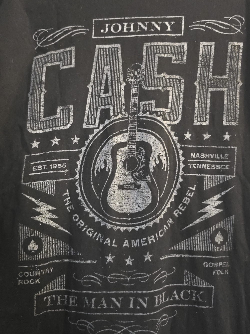 Black Johnny Cash Graphic Tee with White Print
